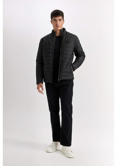 DeFacto Su İtici Slim Fit Suni Deri Mont Dar Kesim Dik Yaka Fermuarlı Cepli B3568AX25SPBK27