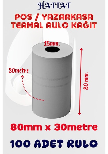 Hattat Termal Pos Rulo 100 Adet Rulo 80 MM x 30 M
