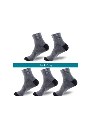 Koyu Gri 5 Çift Erkek Çorap Spor Iş Dayanıklı Dikiş Katı Çorap Adam Esnek Mükemmel Kalite Nefes Rahat Çorap Koyu Gri
