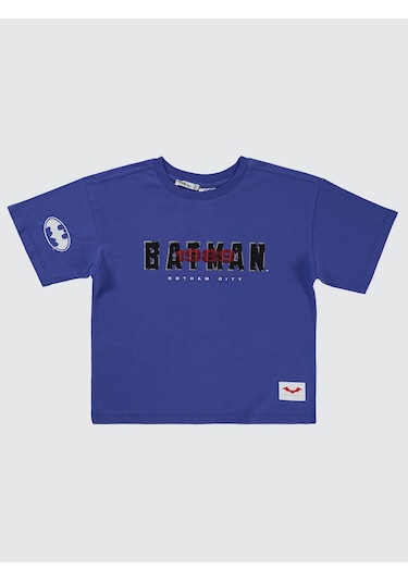 Batman Erkek Çocuk Tişört 6-9 Yaş Saks Saks Mavisi