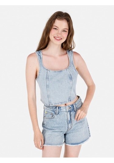 Colins Dar Kesim Bisiklet Yaka Mavi Kadın Büstiyer Cl1069854 Q1.v1 Dn01220 Denim