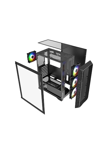 PowerBoost PB-PS5846B 600W ATX USB 3.0 Rainbow Fanlı Mesh Gaming Siyah Kasa