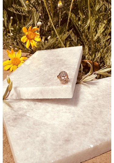 Taşlı Kurukafa Tasarım Rose Gold Renk 316l Stainless Steel Çelik Piercing Tragus Helix