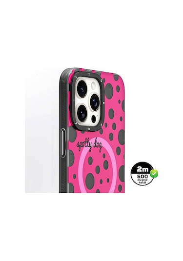 iPhone 14 Pro Max Uyumlu Kılıf Magsafe Özellikli Polka Dot Desenli Youngkit Spots Serisi Kapak Pembe