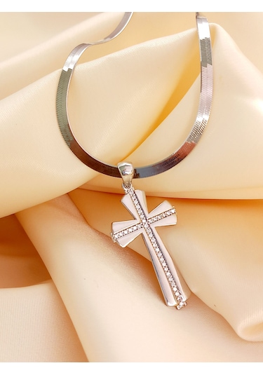 925 Ayar Gümüş Sade Kelt Haç Tasarım Kadın Gümüş Kolye Doğum Günü Hediye Gümüş - Rodyum