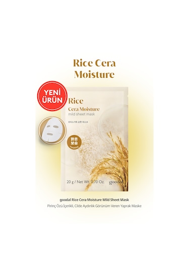 Pirinç Özlü, Cilde Aydınlık Görünüm Veren Yaprak Maske Goodal Rice Cera Moisture Mild Sheet Mask