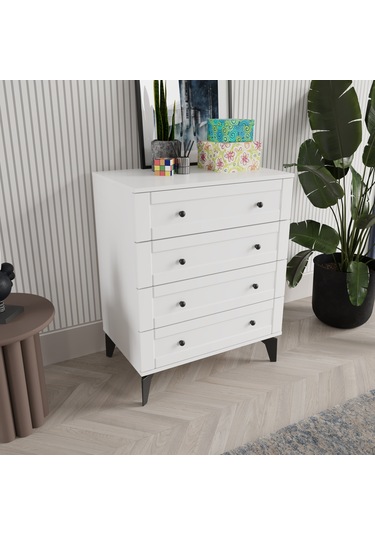 Toprak 4 Çekmeceli Şifonyer - Mdf Kapak Beyaz
