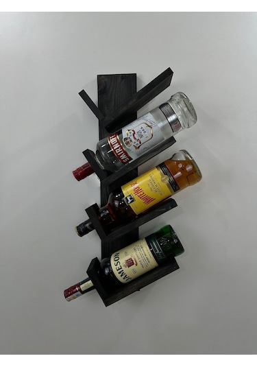 Doğal Ahşap Şaraplık, Şarap Rafı, 4'lü Ahşap Şaraplık, Siyah