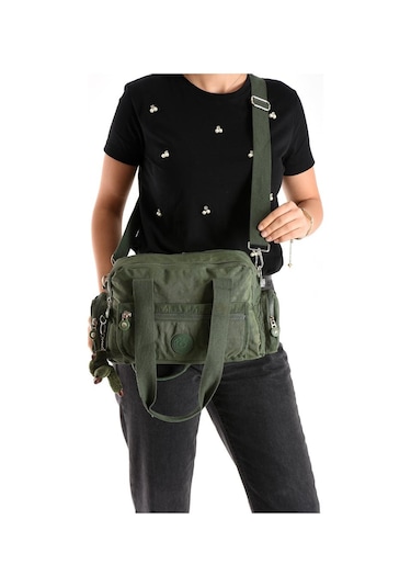 Omuz Çantası Çok Cepli Hafif Klinkır Kumaş 30 20 Cm Çapraz Askılı Postacı Çanta Kol Çantası Yeşil