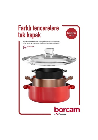 Eda 3 Lü Granit Döküm Sahan Tava Seti Takımı 18-20-22 Cm+kademeli Borcam Kapak