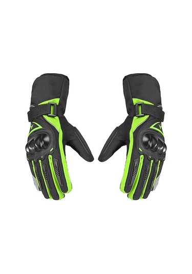 Kış Motosiklet Eldiveni - Gece Yansıtıcı Dokunmatik Ekranlı Su Geçirmez Soğuk Hava Eldiveni Yeşil-m