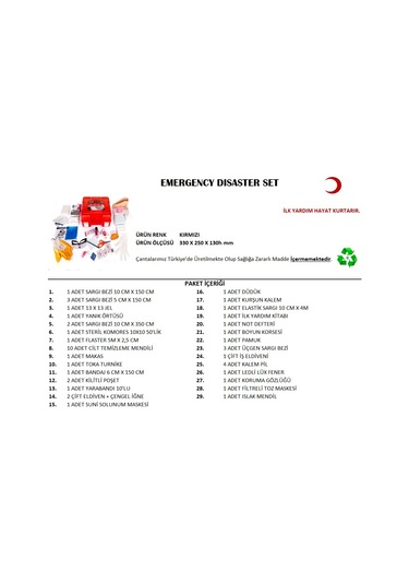 Büyük Boy Acil Afet Seti Deprem Yardım Seti 4881
