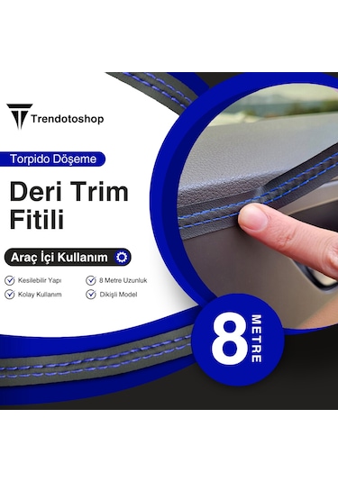 8 Metre Deri Trim Fitili Mavi Dikişli