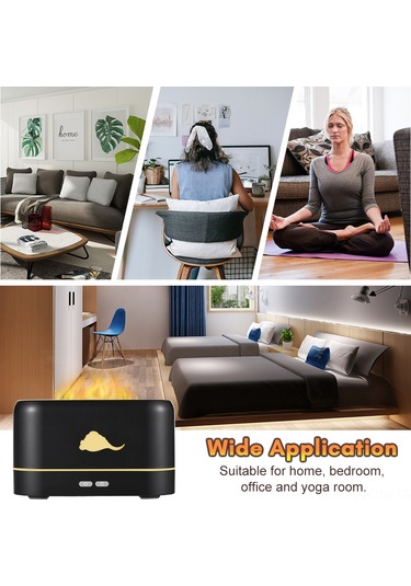 Neevoyu Siyah Ultrasonik Isı Humidifikatör, Aromaterapi Fonsiyonu, 3 Farklı Ateş Rengi, Elektrik Kesme Koruması, Usb-c Besleme