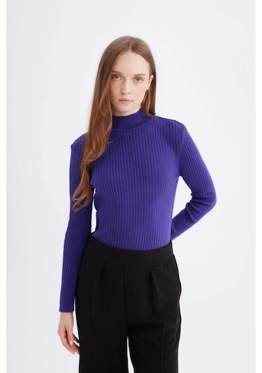 DeFacto Regular Fit Yarım Balıkçı Yaka Basic Düz Triko Kazak D9386AX24WNPR284 Mor
