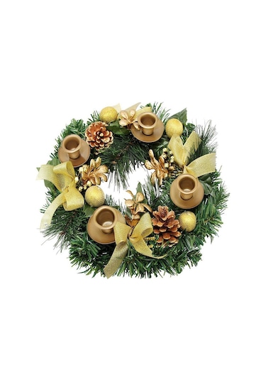 Noel Advent Çelengi 12" Advent Mumluk Halkası Yapay Yeşil Kırmızı