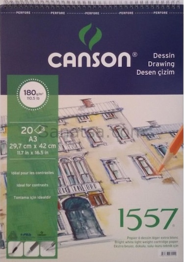Canson 1557 180Gr A3 20 Yaprak Üstten Spiralli