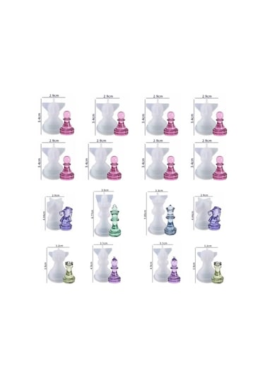 Epoksi Reçine Silikon Kalıp Üç Boyutlu Satranç Taşları Kalıbı Seti 16 Lı