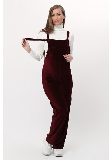 Luvmabelly Myra6113 - Bordo Kadife Hamile Salopet-Bordo