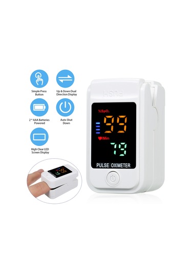 Vkemall Pulse Oksimetre Parmak Ucu Klipsli Nabız Oksimetresi L-ed Renkli Ekran Mini Spo2 Monitörü Oksije Beyaz