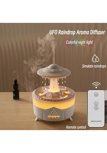 Ufo Su Damlası Aromaterapi Nemlendirici Masaüstü Uzaktan Kumandalı Difüzör, Fiş: Ab Fiş Beyaz