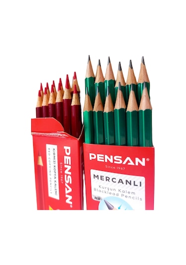 Pensan Mercanlı Kurşun Kalem Hb 12'li + Kırmızı Kopya Kalemi 12'li Siyah