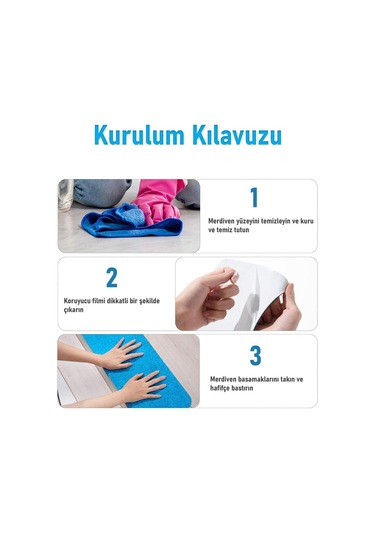 Halifleks Yapışkan Tabanlı Merdiven Basamak Paspası Rip Halı Kaymaz Tabanlı - Boncuk Mavi Boncuk Mavi