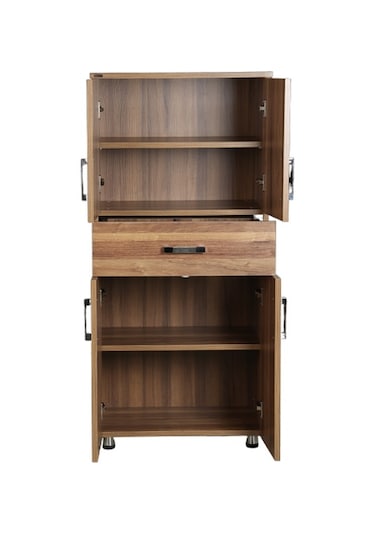 Çok Amaçlı Dolap 130 CM Hard Parlak Ceviz Suntalem 4Raf 1 Çekmece Ceviz