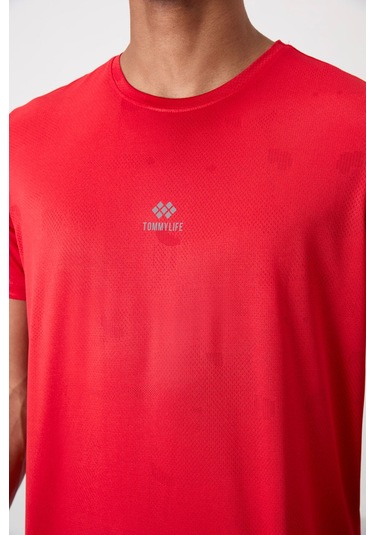 Tommy Life Kırmızı Polyester Jakarlı İnce Esnek Standart Fit Erkek T-shirt - 88397ızı 001