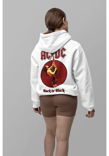 Sevbano Ac Dc Back In Black Müzik Grubu Baskılı Unisex Oversize Tasarım H Beyaz