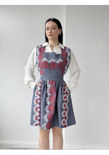 Retrobird Mandy Nakış Detaylı Kısa Jile Elbise Kadın İndigo-13901 Indigo
