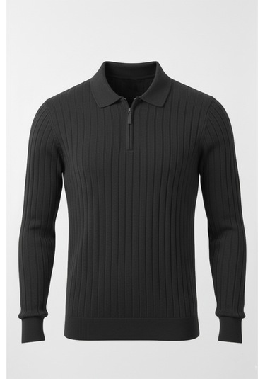 Deepsea Erkek Füme Slim Fit Polo Yaka Triko Kazak - Yumuşak Dokulu Esnek Ve Şık Görünüm 2605305 Füme