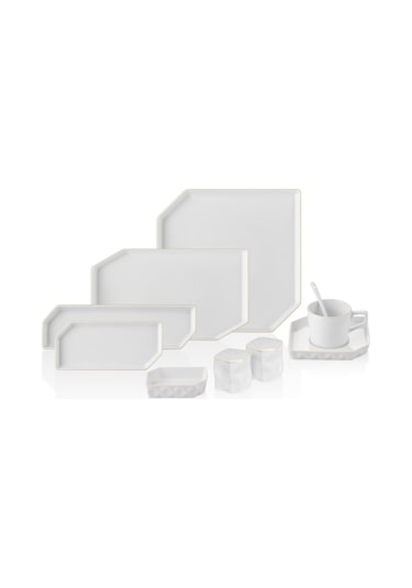 N3528 Gold Yaldızlı Kenar Flex 42 Parça 6 Kişilik Kahvaltı Takımı Beyaz