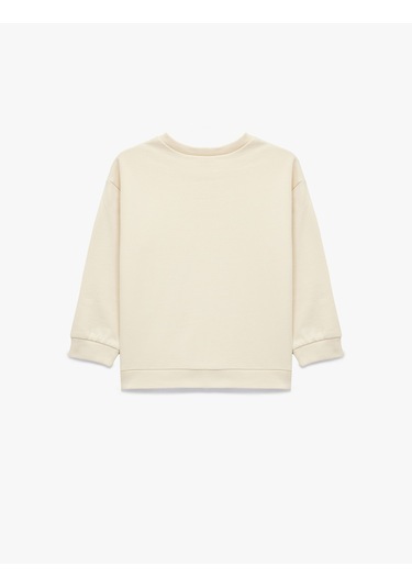 Koton Uzun Kollu Bisiklet Yaka Pamuklu Baskılı Sweatshirt Ekru 6wmg10104ak Ekru