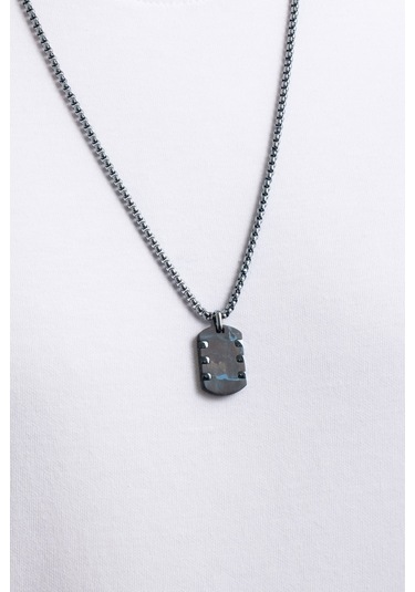 Karbon Fiber Detaylı 65 Cm Çelik Erkek Kolye Mavi