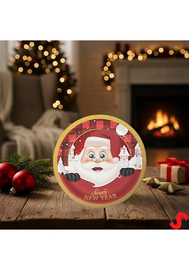 Yılbaşı Noel Baba Karton Tabak - 22cm X 8 Adet