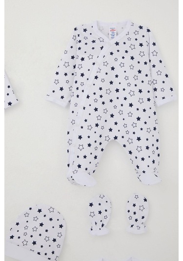 Breeze Erkek Bebek Hastane Çıkışı 8 Li Yıldız Desenli 0-3 Ay, Beyaz Beyaz