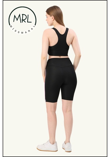 Kadın Siyah Yüksek Bel Toparlayıcı Biker Şort Kısa Spor Tayt Likralı Dalgıç Biker Tights 1043 Siyah Gül