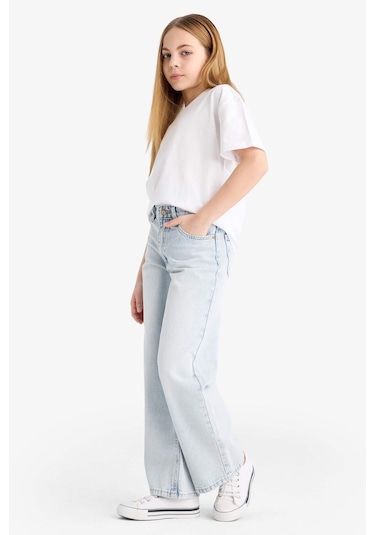 DeFacto Kız Çocuk Straight Wide Jean Pantolon F3150A825SMNM63 Mavi