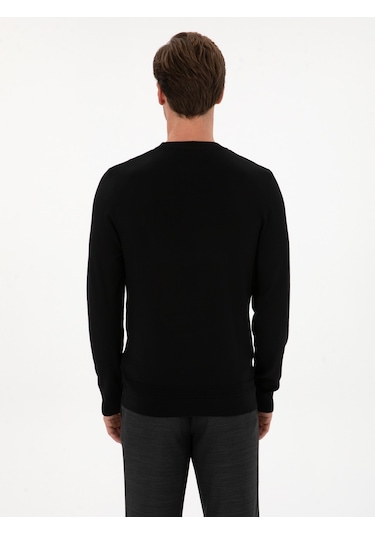 Cacharel Siyah Slim Fit Yün Karışımlı Bisiklet Yaka Triko Kazak