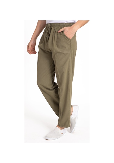 Erkek Ham Bez Lastikli Yüksek Bel Rahat Kalıp %100 Natural Pamuk Eşofman Alt Pantolon Alt Giyim 2188-Kahve Rengi Çok Renkli