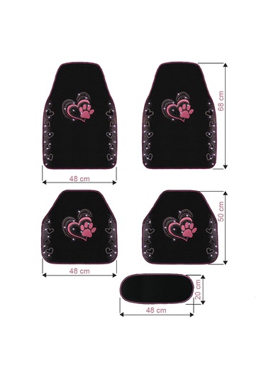 Kadınlara Özel Nakış İşlemeli Taşlı Kalp Ve Köpek Pati Desenli Oto Paspas Seti Şık Ve Dayanıklı