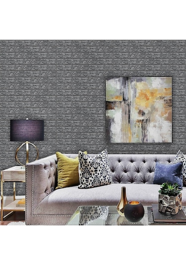 50x54 Cm 0,27 M² Gri Silinebilir Kendinden Yapışkanlı Duvar Kağıdı Esnek Panel 3d Tuğla Desen