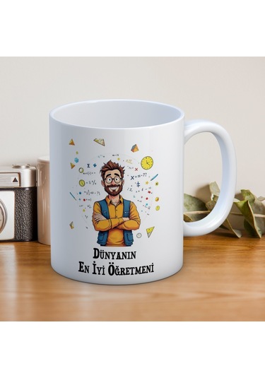 Dünyanın En İyi Öğretmenine Özel Öğretmenler Günü Hediyelik Baskılı Kupa Beyaz