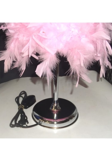 Pembe Tüylü Avize Abajur Seti Çocuk Odası