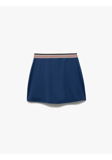 Koton Beli Lastikli Çizgili İnterlok Mini Spor Şort Etek Lacivert 5sak40246nk Lacivert