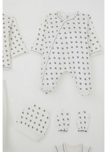 Breeze Erkek Bebek Hastane Çıkışı 8 Li Deniz Temalı Çapa Desenli 0-3 Ay, Ekru Ekru