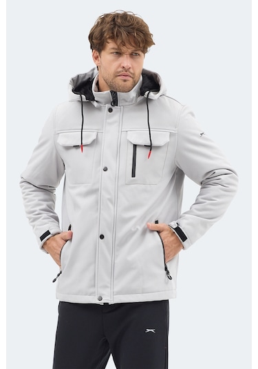 Slazenger Gleam Erkek Kapüşonlu Taş Gri Mont & Kaban Taş Gri