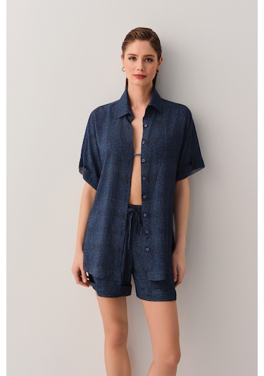 Suwen Denim Plaj Gömleği Sba25700484 Denim Çok Renkli