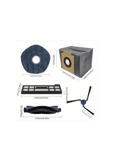 Xuweiwei 16 Adet Eufy X10 Pro Omni Robot Süpürge Yıkanabilir Yeniden Kullanılabilir Yan Fırçası Hepa Filtresi Mop Bez Toz Torbası